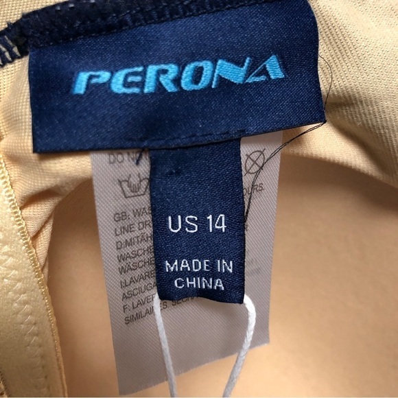 NWT - PERONA - Solid Blue V-Neck Tank Style Modest One-Piece Swimsuit - Size 14 - Picture 6 of 11